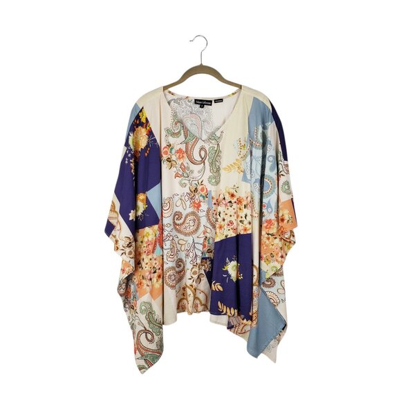 Tolani Tops - Tolani Collection Paisley Patch Printed Kaftan Poncho Top Boho Womens Small